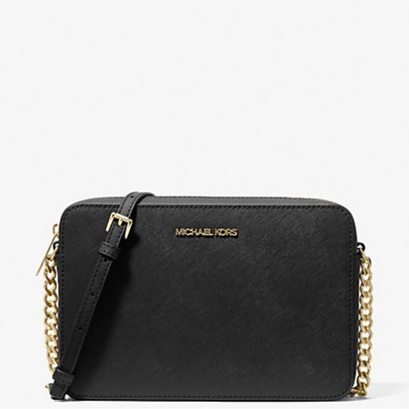 Michael Kors Jet Set Black Leather Crossbody Bag - Picture 2 of 12